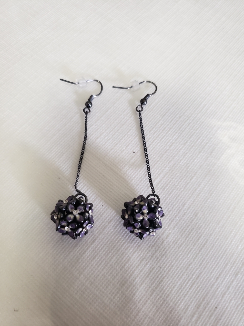 Elegant Purple Bead Cluster Drop Earrings - Unbranded